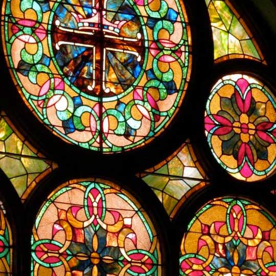 Some of the beautiful stainglass at Hampshire Colony Congregational Church